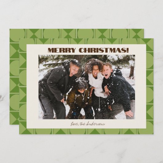 Retro Mid Modern Groen Geometrisch Afbeelding Kers Feestdagenkaart (Voorkant / Achterkant)