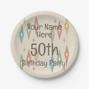 Retro Midcentury 50ste verjaardag Papieren Bordje