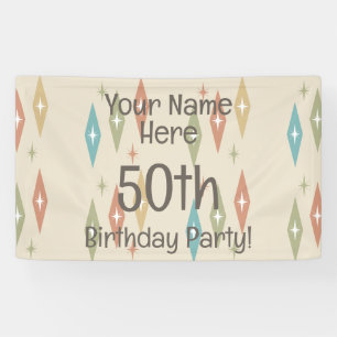 Retro Midcentury 50ste verjaardag Spandoek