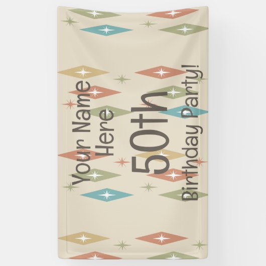 Retro Midcentury 50ste verjaardag Spandoek (Verticaal)