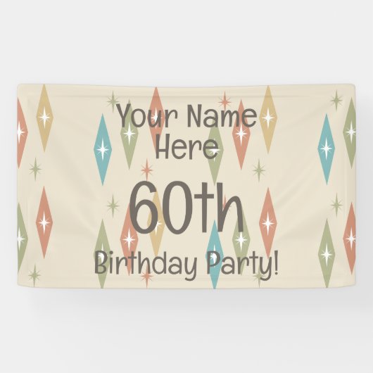 Retro Midcentury 60ste verjaardag Spandoek (Horizontaal)