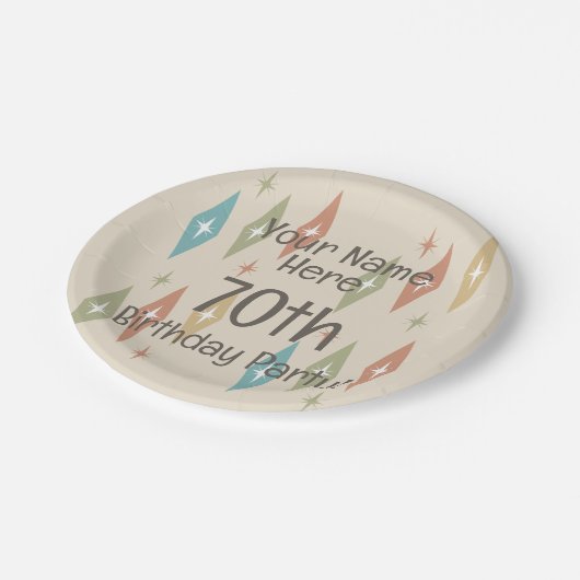 Retro Midcentury 70ste verjaardag Papieren Bordje (Gekanteld)