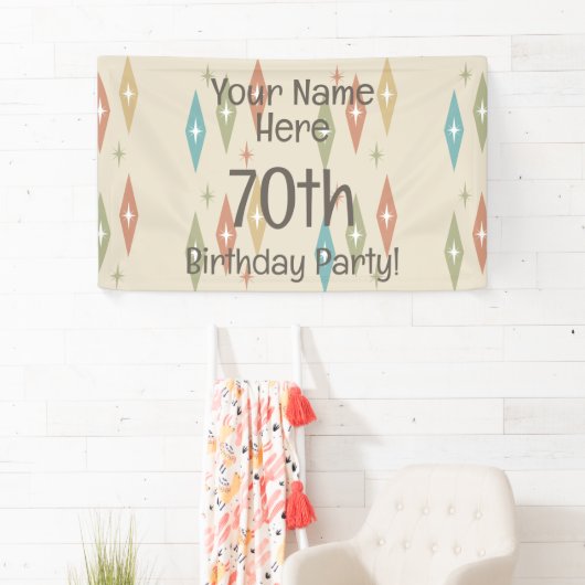 Retro Midcentury 70ste verjaardag Spandoek (Insitu)