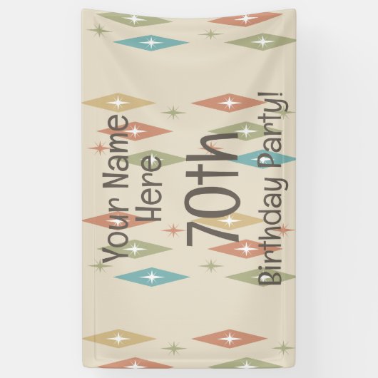 Retro Midcentury 70ste verjaardag Spandoek (Verticaal)