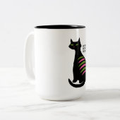 Retro Midcentury Black Cat Tweekleurige Koffiemok (Voorkant links)