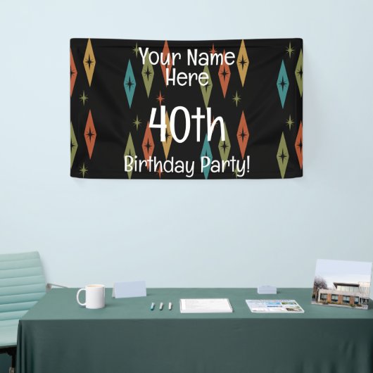 Retro Midcentury Custom Verjaardag Spandoek (Beurs)