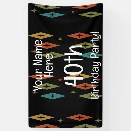 Retro Midcentury Custom Verjaardag Spandoek (Verticaal)