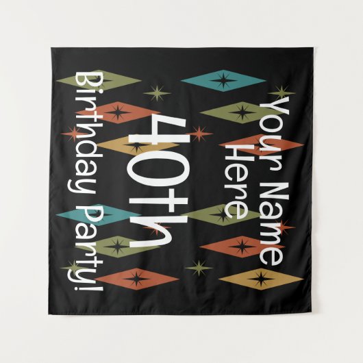 Retro Midcentury Custom Verjaardag Wandkleed (Voorkant (horizontaal))