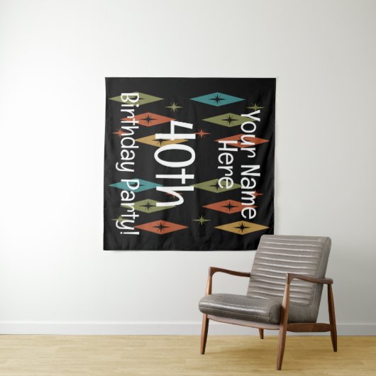 Retro Midcentury Custom Verjaardag Wandkleed (In Situ (horizontaal))