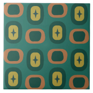 Retro Midcentury geometrische vormen Blauwgroen Tegeltje