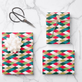 Retro Midcentury Harlequin Diamond Christmas Color Inpakpapier Vel