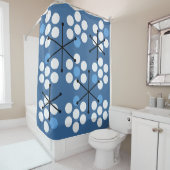 Retro Midcentury MCM Stippen Blauw Douchegordijn (In situ)