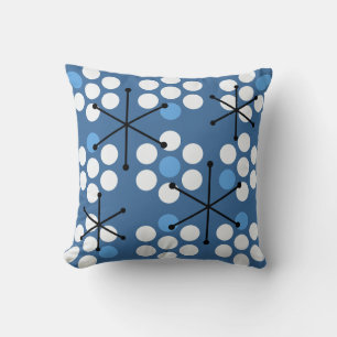Retro Midcentury MCM Stippen Blauw Kussen