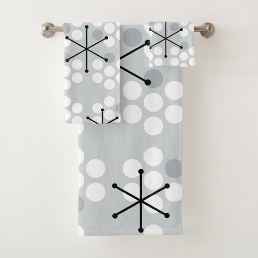 Retro Midcentury MCM Stippen Zilver Bad Handdoek (Insitu)