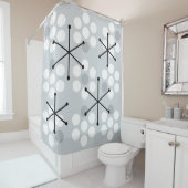 Retro Midcentury MCM Stippen Zilver Douchegordijn (In situ)