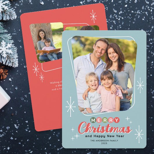 Retro Midcentury Modern 3 foto's van Kerstmis Feestdagenkaart