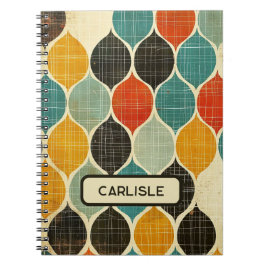 Retro Midcentury Modern Patroon Turquoise Bruin Notitieboek
