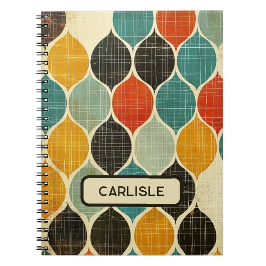 Retro Midcentury Modern Patroon Turquoise Bruin Notitieboek (Voorkant)