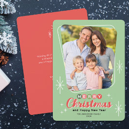 Retro Midcentury Moderne Bericht Foto Kerstmis Feestdagenkaart