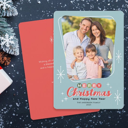 Retro Midcentury Moderne Bericht Foto Kerstmis Feestdagenkaart