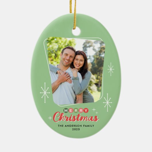 Retro Midcentury Moderne Foto Kerstmis Keramisch Ornament (Achterkant)