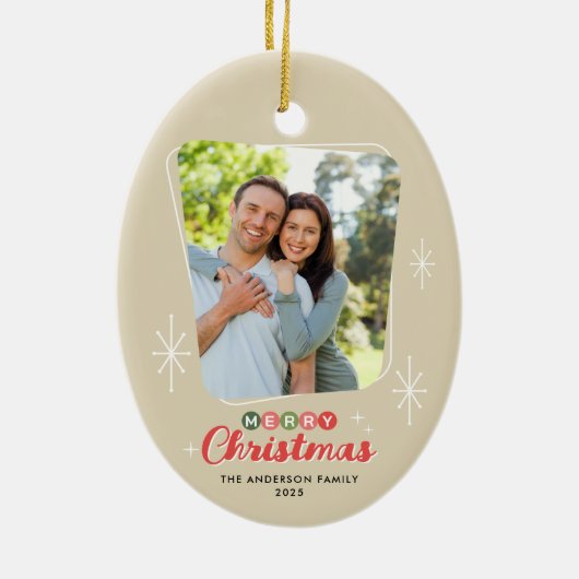 Retro Midcentury Moderne Foto Kerstmis Keramisch Ornament (Achterkant)