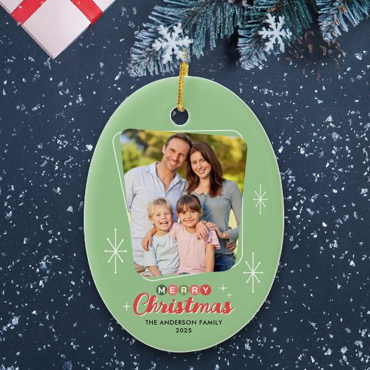 Retro Midcentury Moderne Foto Kerstmis Keramisch Ornament
