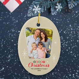 Retro Midcentury Moderne Foto Kerstmis Keramisch Ornament