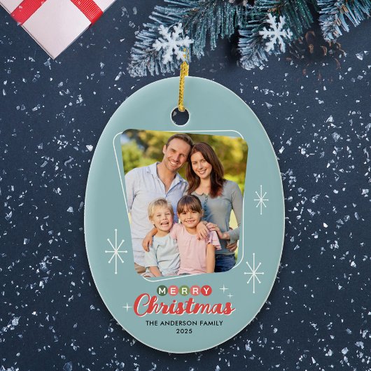 Retro Midcentury Moderne Foto Kerstmis Keramisch Ornament