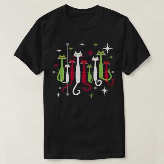 Retro MidCentury Moderne Kerstkatten 50s T-shirt (Design voorkant)