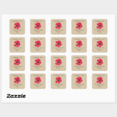 Retro Midcentury Red Poppy Brown Retouradres Vierkante Sticker (Vel)
