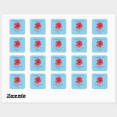 Retro Midcentury Red Poppy Sky Blue Retouradres Vierkante Sticker (Vel)