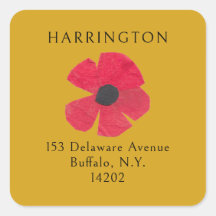 Retro Midcentury Rode Poppy Geel Retouradres