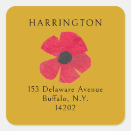 Retro Midcentury Rode Poppy Geel Retouradres Vierkante Sticker