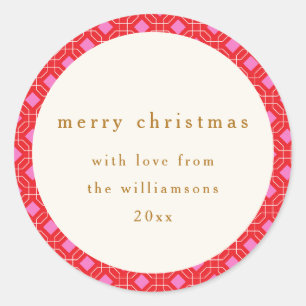 Retro MidCentury Rode Roze Cute Aangepaste Kerstmi Ronde Sticker