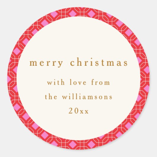 Retro MidCentury Rode Roze Cute Aangepaste Kerstmi Ronde Sticker (Voorkant)