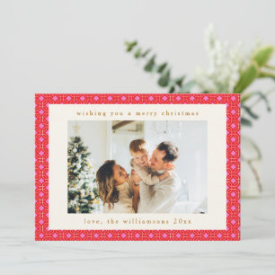 Retro MidCentury Rood Roze Cute Twee Foto Kerstmis Feestdagenkaart
