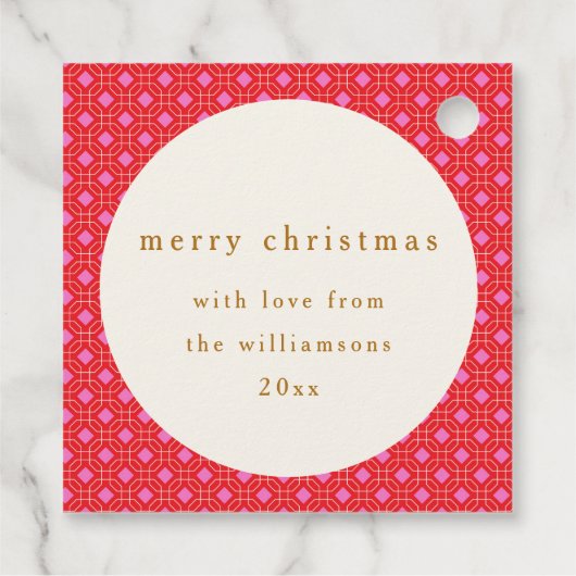 Retro MidCentury Rood Roze Schattige Aangepaste Ke Bedankjes Labels (Achterkant)