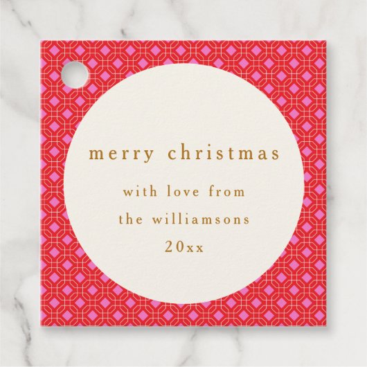 Retro MidCentury Rood Roze Schattige Aangepaste Ke Bedankjes Labels (Voorkant)