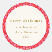 Retro MidCentury Rood Roze Schattige Aangepaste Ke Ronde Sticker (Voorkant)