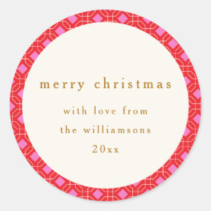 Retro MidCentury Rood Roze Schattige Aangepaste Ke Ronde Sticker