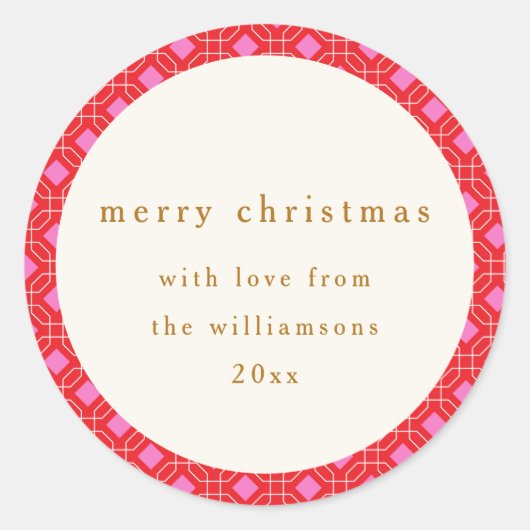 Retro MidCentury Rood Roze Schattige Aangepaste Ke Ronde Sticker (Voorkant)