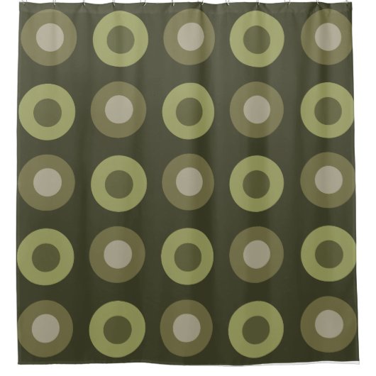 Retro MidCentury Stippen Olijfgroen Douchegordijn (Voorkant)