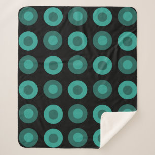 Retro MidCentury Stippen Zwart Blauwgroen Sherpa Deken