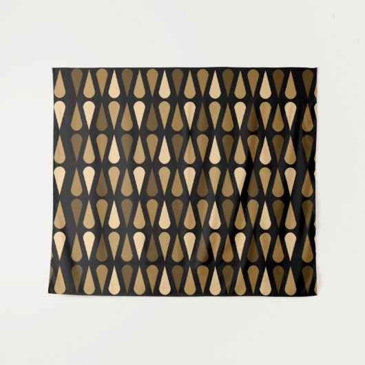 Retro Midcentury Teardrops Black Brown Wandkleed (Voorkant (horizontaal))