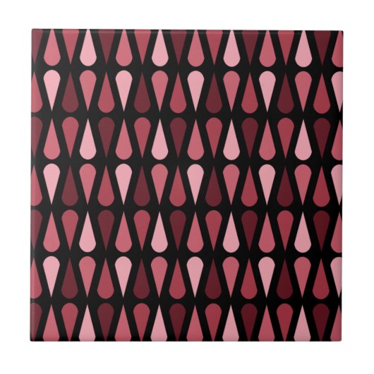 Retro Midcentury Teardrops Black Red Tegeltje (Voorkant)