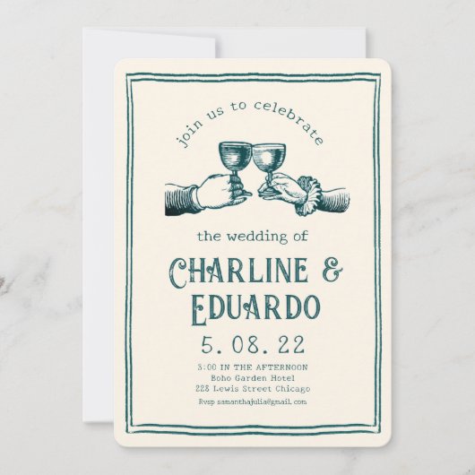 Retro middeleeuwse gravure Art Bruiloft Kaart (Voorkant)