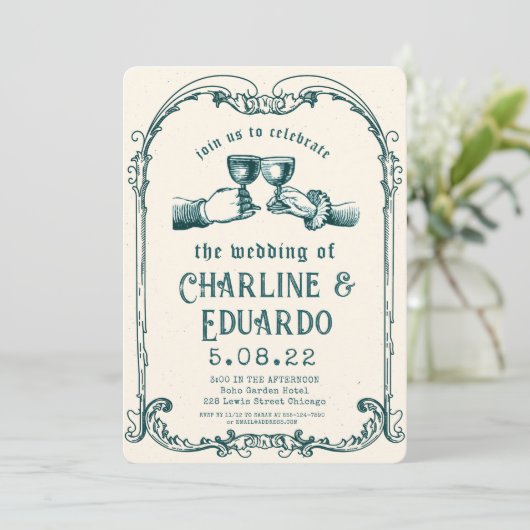 Retro middeleeuwse gravure Art Bruiloft Kaart (Staand voorkant)