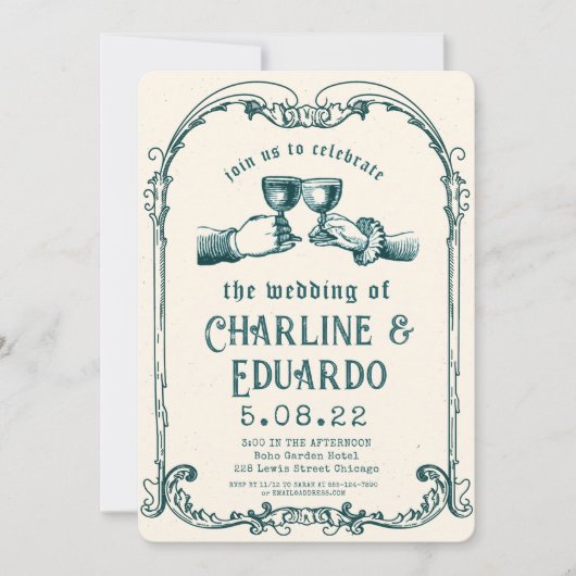 Retro middeleeuwse gravure Art Bruiloft Kaart (Voorkant)