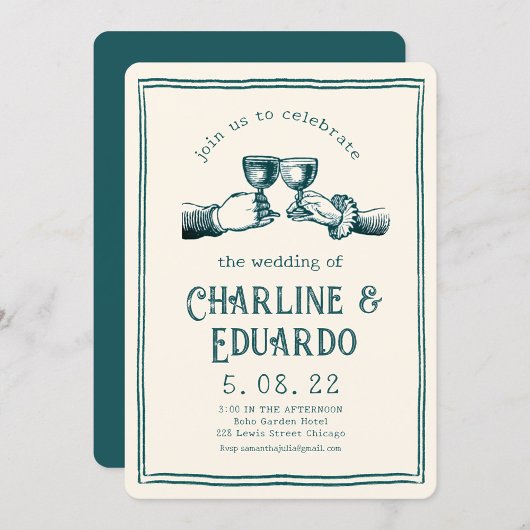 Retro middeleeuwse gravure Art Bruiloft Kaart